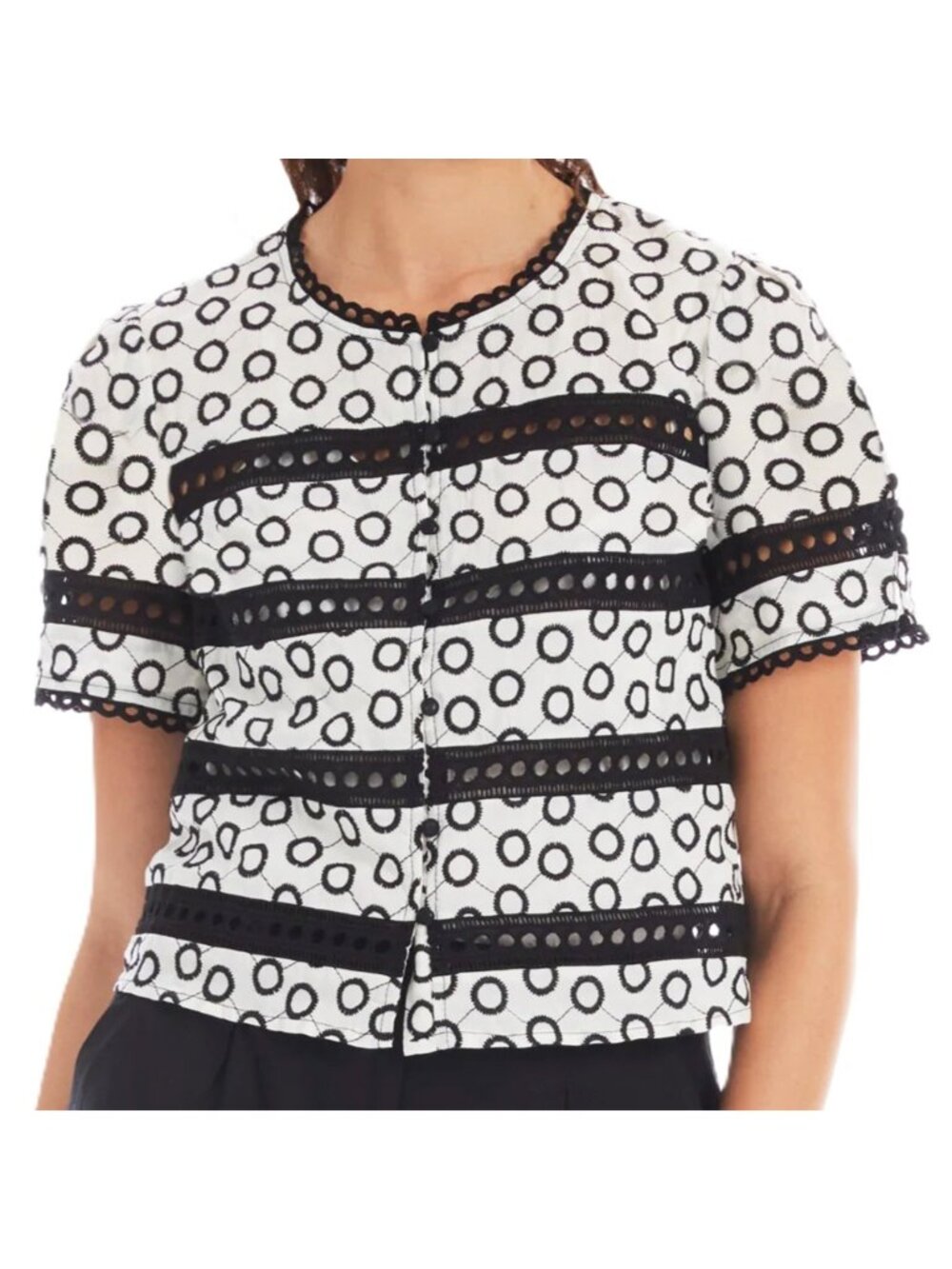 Allison New York Palmer Top in Ivory/Black Size Medium New
